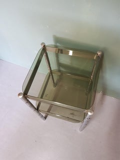 Vintage Retro French Chrome Side Table with Smoked Colored Glass