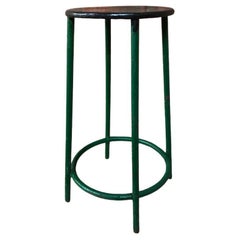 Vintage Retro French Green Metallhocker mit schwarzer Sitzfläche, 1960er Jahre