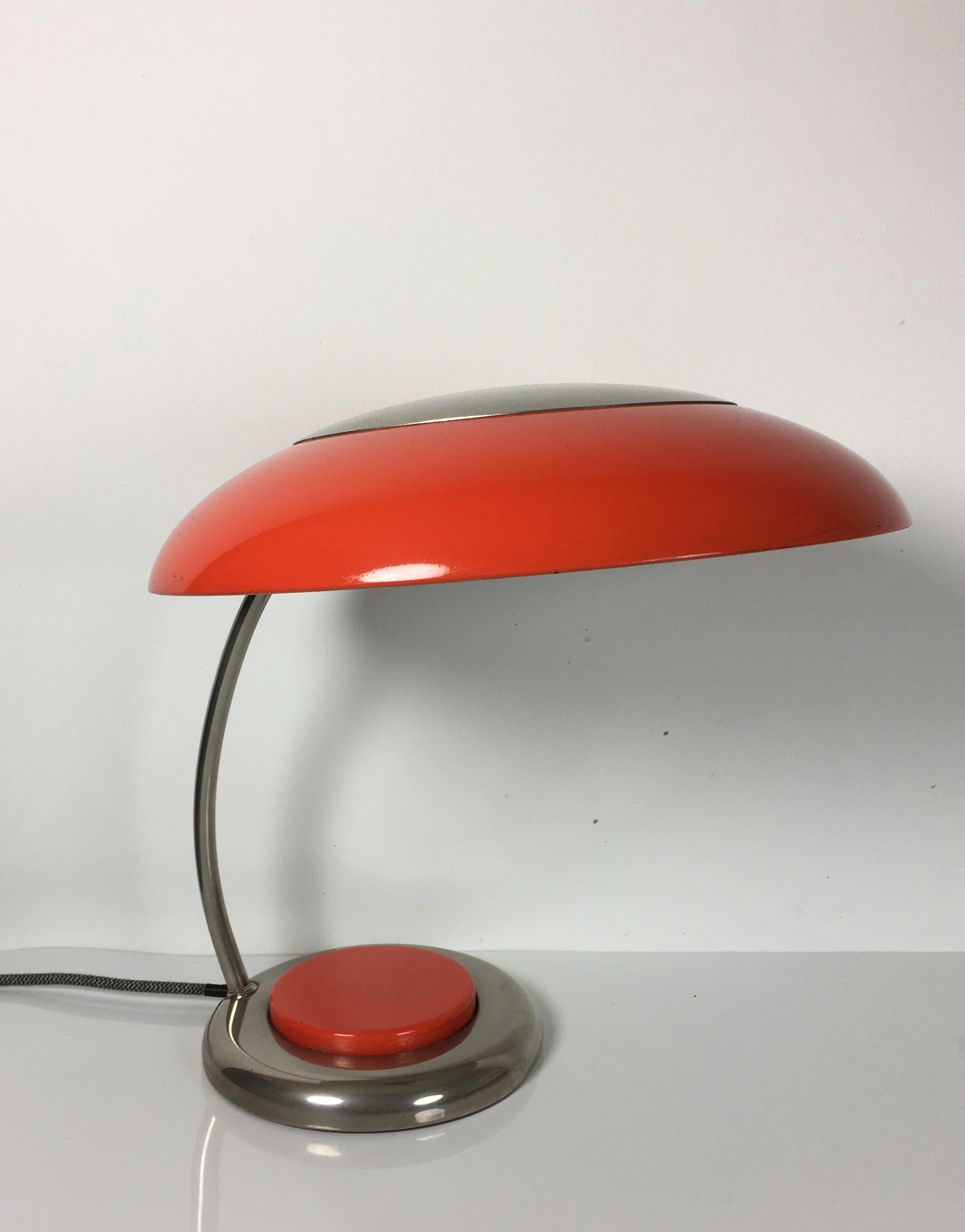 Vintage / Retro German Design Chrome/Orange Desk Lamp, 1970s 'VEB Narva' For Sale 1
