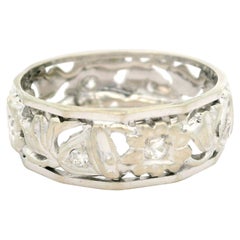 Vintage Retro Gold Diamond Floral & Bells Open Work Center Faceted Edges Band