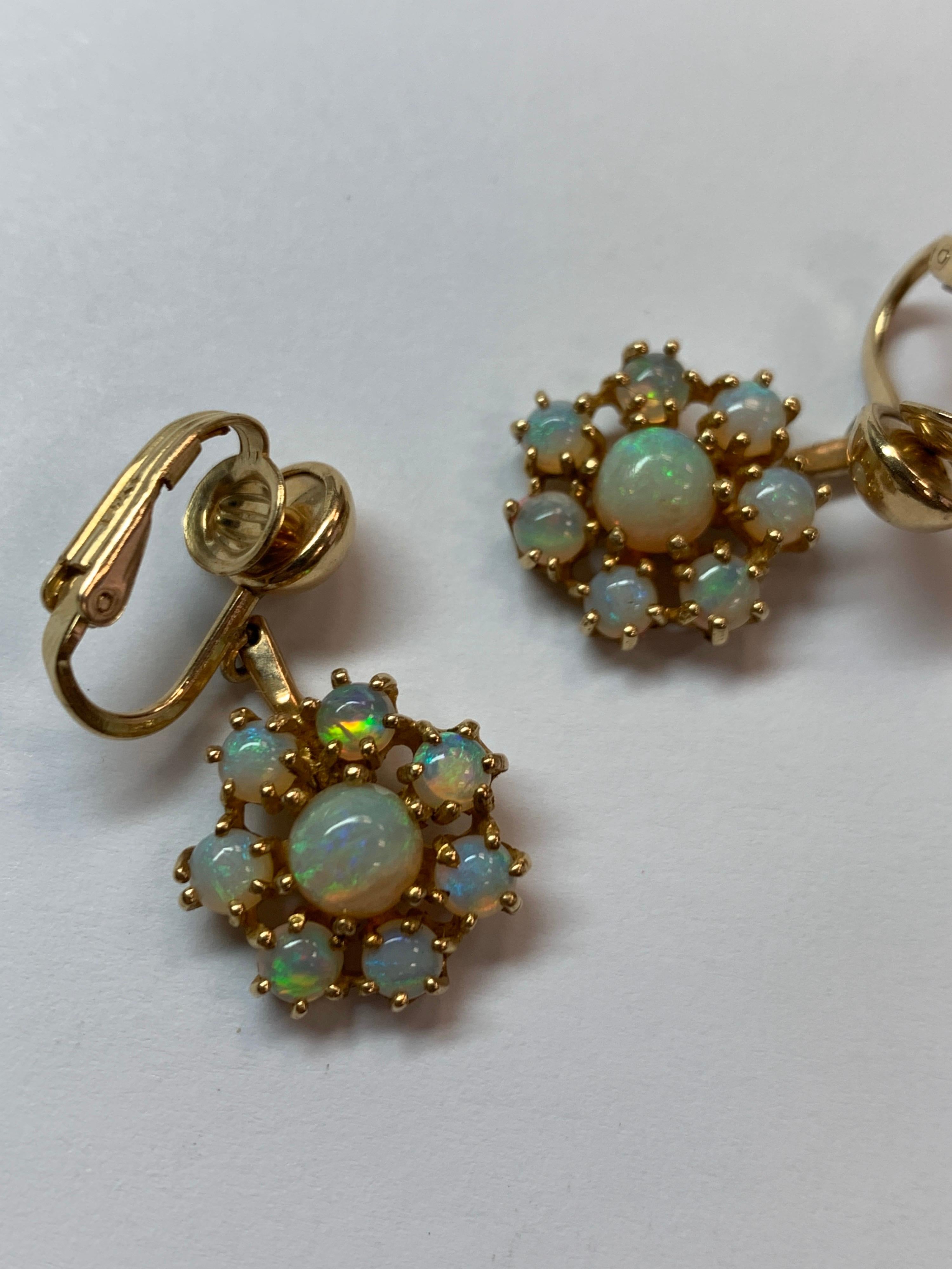 Vintage Retro Gold Natural Opal Earrings Gem Stone, circa 1980 For Sale 2