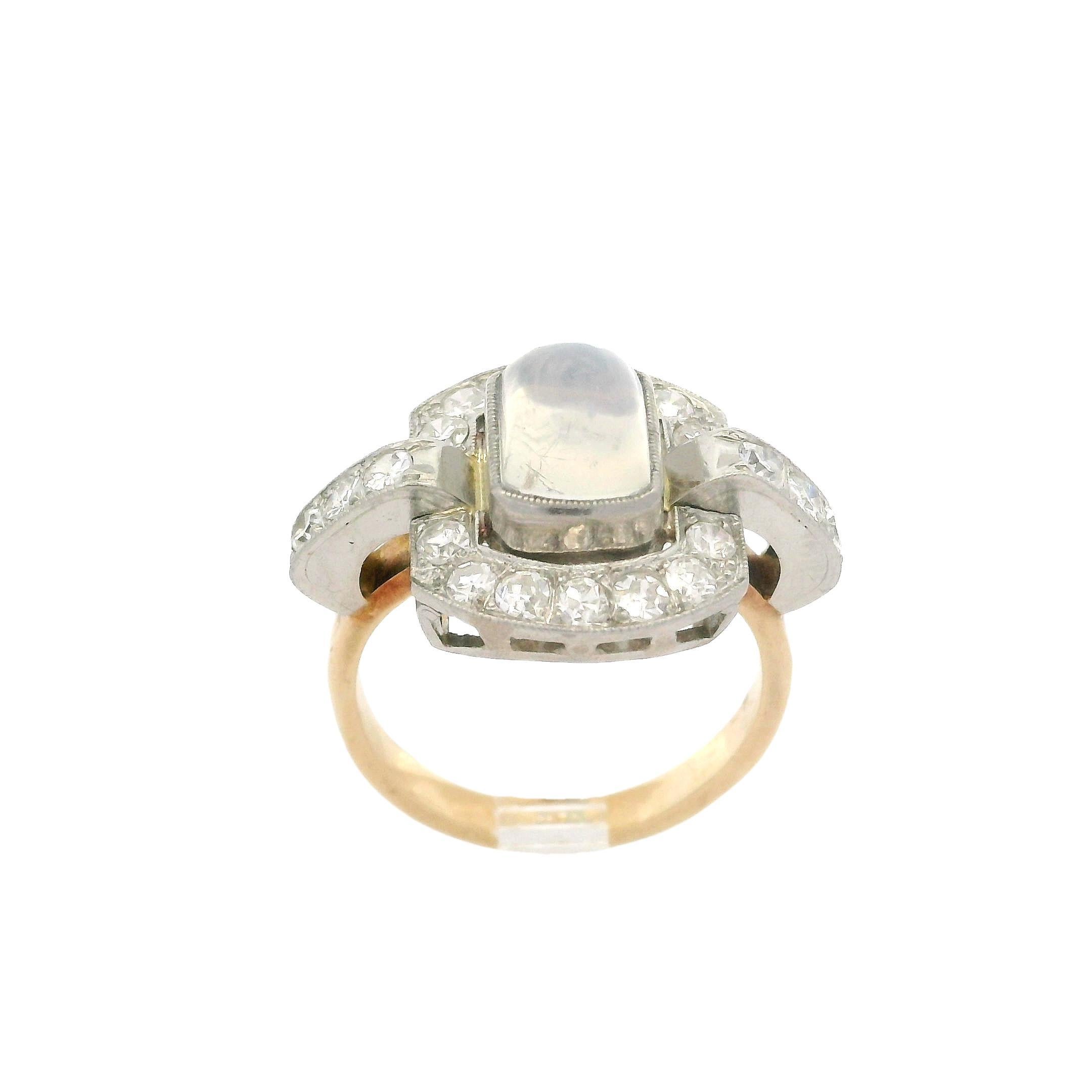 Bague rétro vintage en or et platine, pierre de lune taillée sur mesure 0,70 ctw en vente 4
