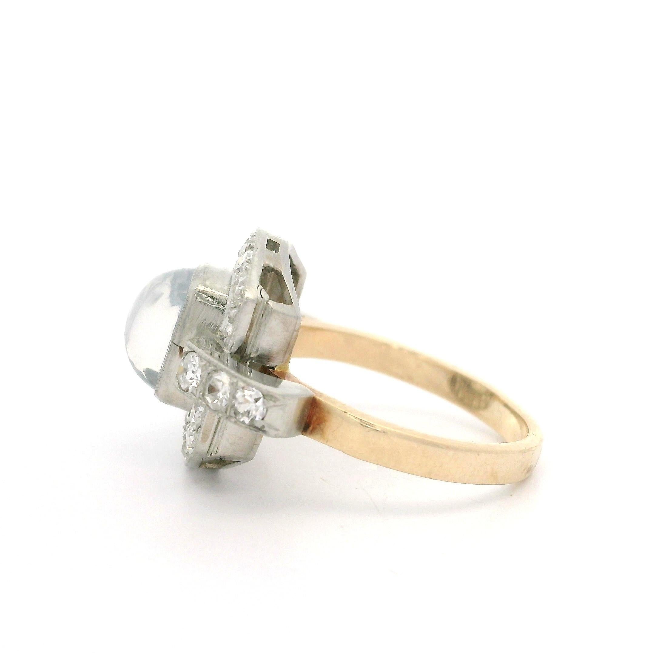 Bague rétro vintage en or et platine, pierre de lune taillée sur mesure 0,70 ctw en vente 1