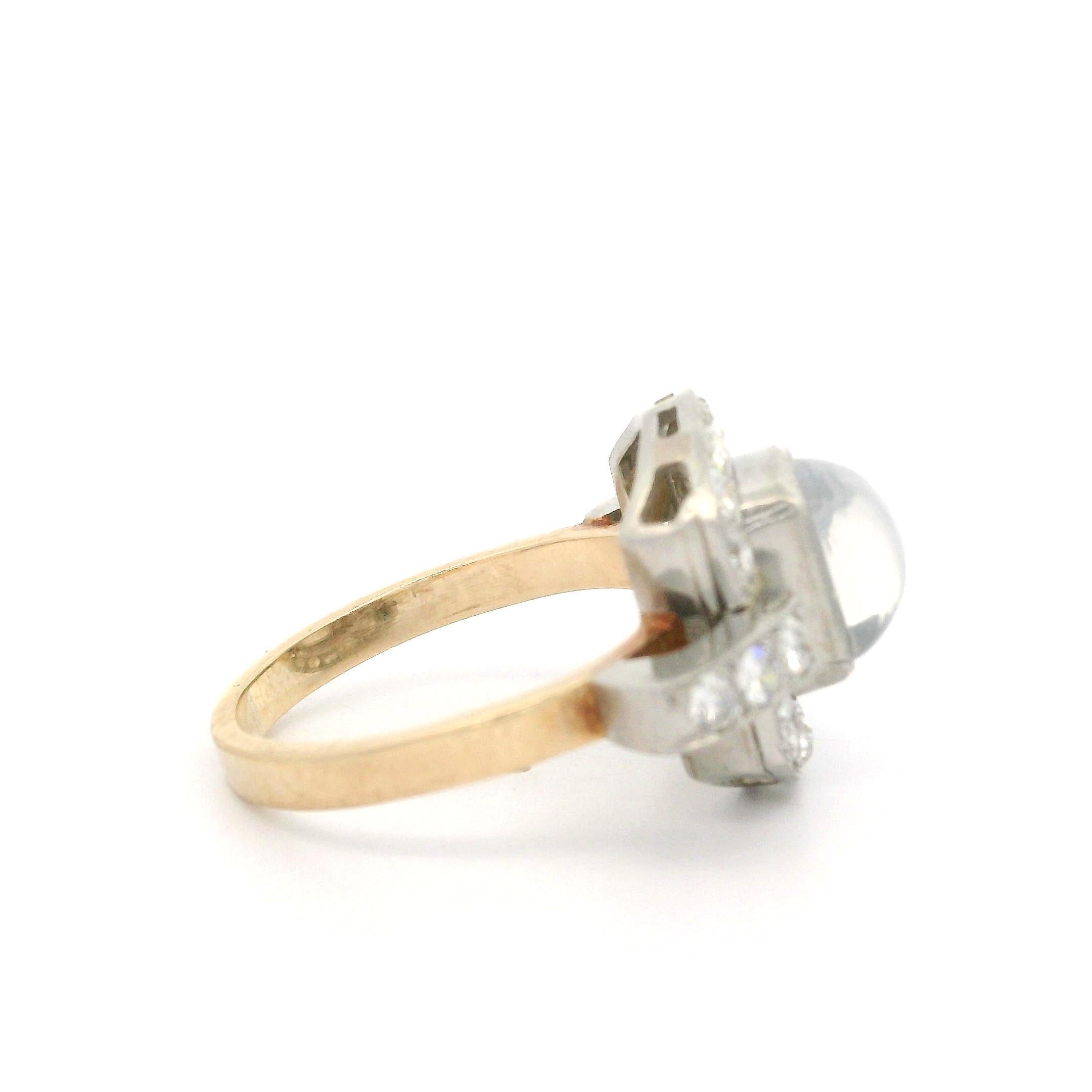 Bague rétro vintage en or et platine, pierre de lune taillée sur mesure 0,70 ctw en vente 3