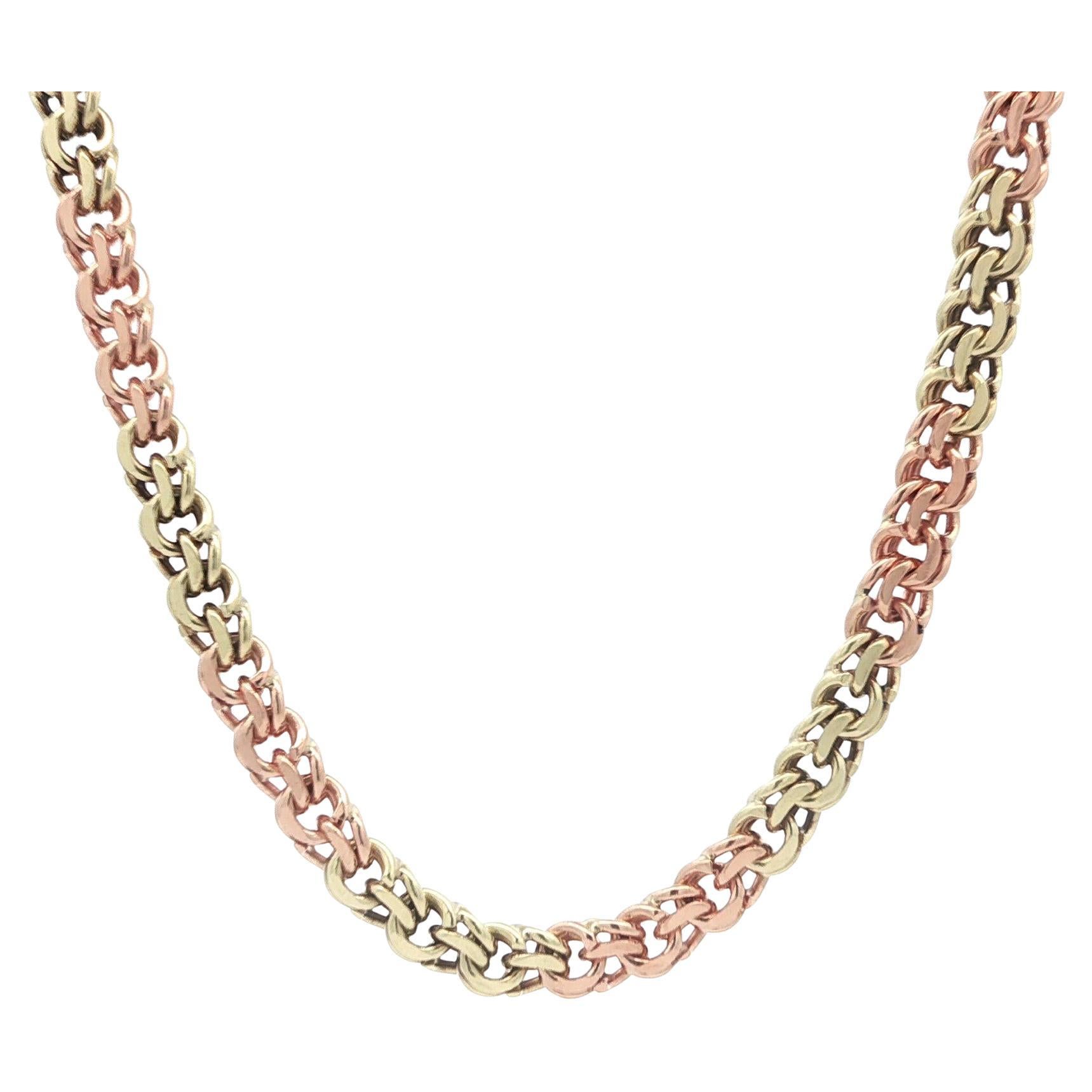 Vintage Retro Green Rose Gold 16.5" Double Curb Chino Choker Link Chain Necklace For Sale