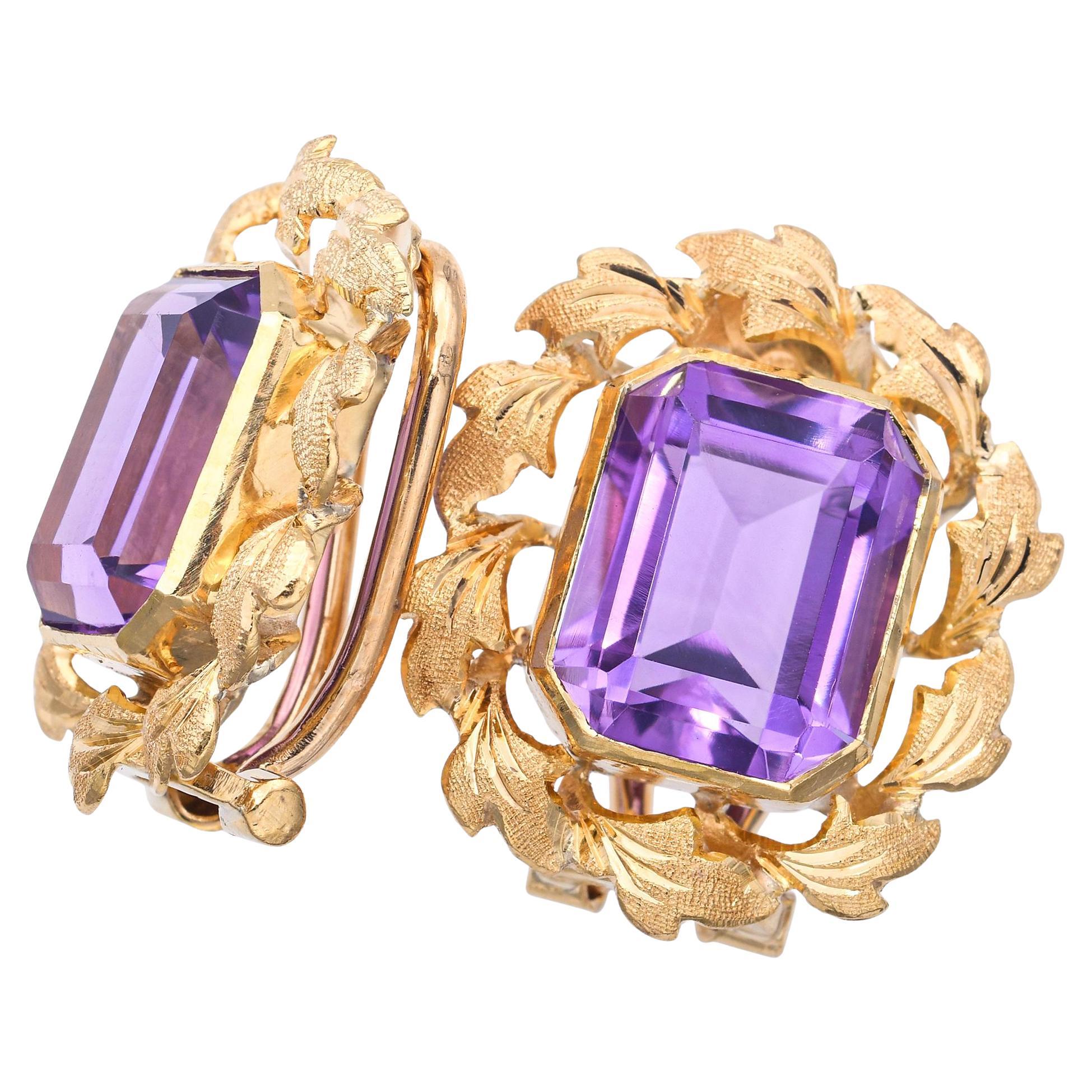 Vintage Retro H. Stern 18k Gelbgold Amethystkranz-Ohrringe im Angebot