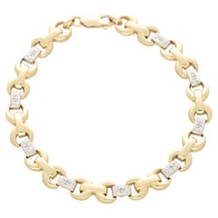 Bracelet à maillons vintage d'inspiration rétro en or jaune et blanc 14 carats avec diamants