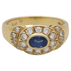 Vintage Retro Inspired Sapphire and Diamond Cluster Ring Set in 18k Yellow Gold