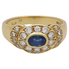 Retro Retro Inspired Sapphire and Diamond Cluster Ring Set in 18k Yellow Gold