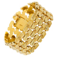 Vintage Retro Italian 14K Yellow Gold Textured Panther-Link Bracelet 7 1/8" long