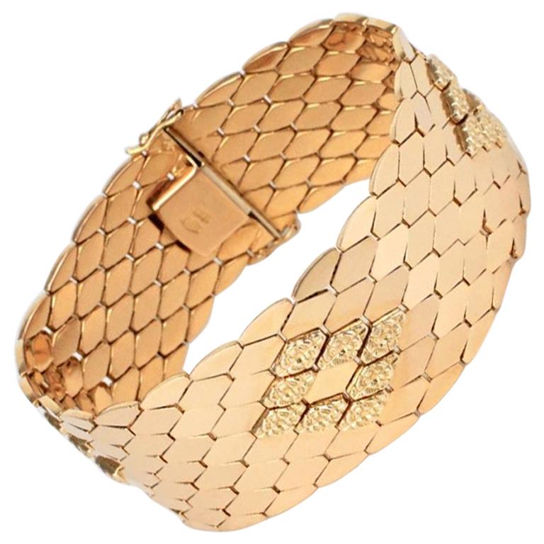Vintage Retro Italian 18 Karat Gold Honeycomb Link Bracelet, 1950s For Sale
