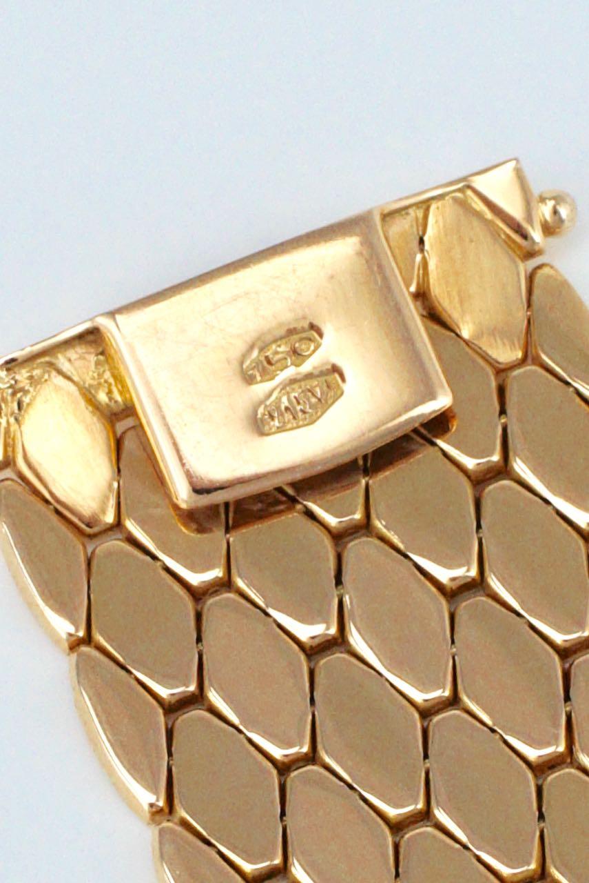 Women's or Men's Vintage Retro Italian 18 Karat Gold Honeycomb Link Bracelet, 1950s For Sale