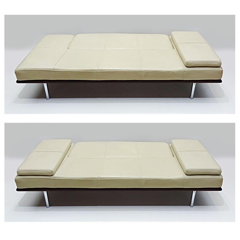 Vintage Retro Ivory Leather Italian Sofa Bed at 1stDibs