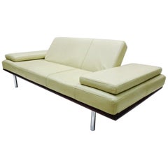 Vintage Retro Elfenbein Leder Italienisch Sofa Bett