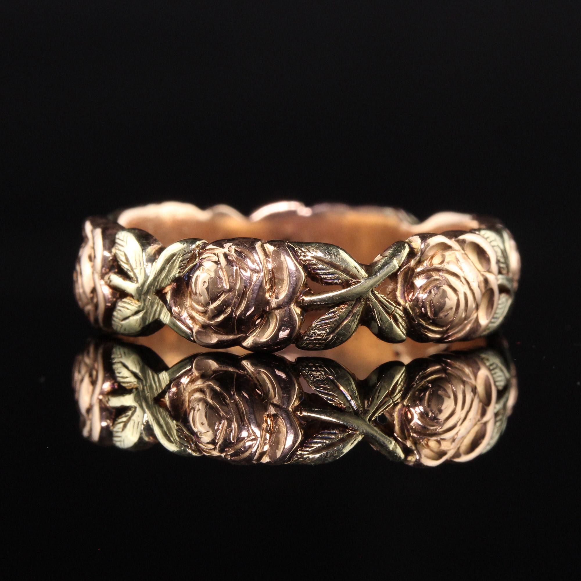 Vintage Retro Jabel 14K Rose und Gelbgold Rose Muster Ehering Damen