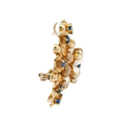 Vintage Retro Krementz 14k Gold Moonstone & Montana Sapphire Brooch Pendant