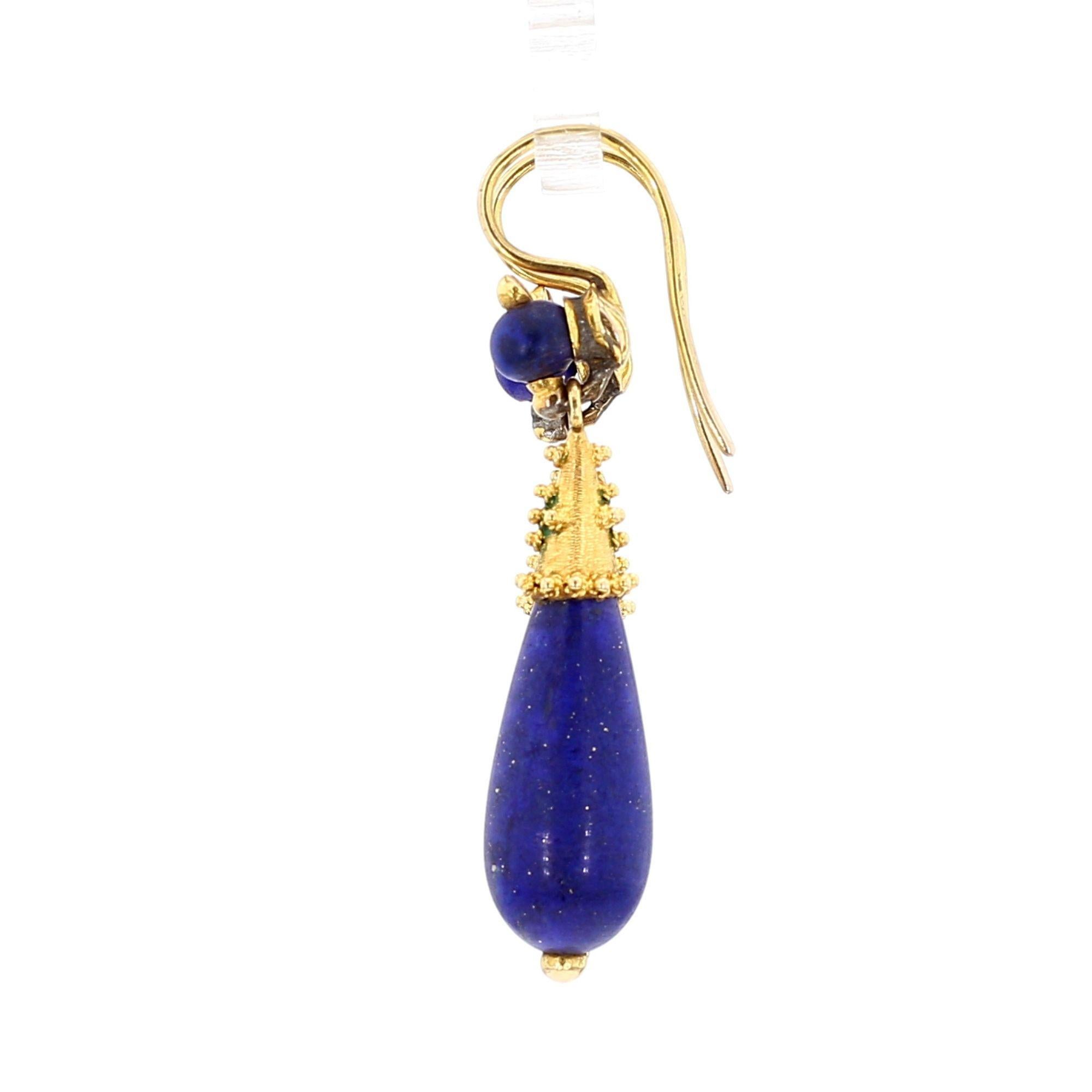 Pendientes retro vintage de lapislázuli y oro de 18 quilates Retro en venta