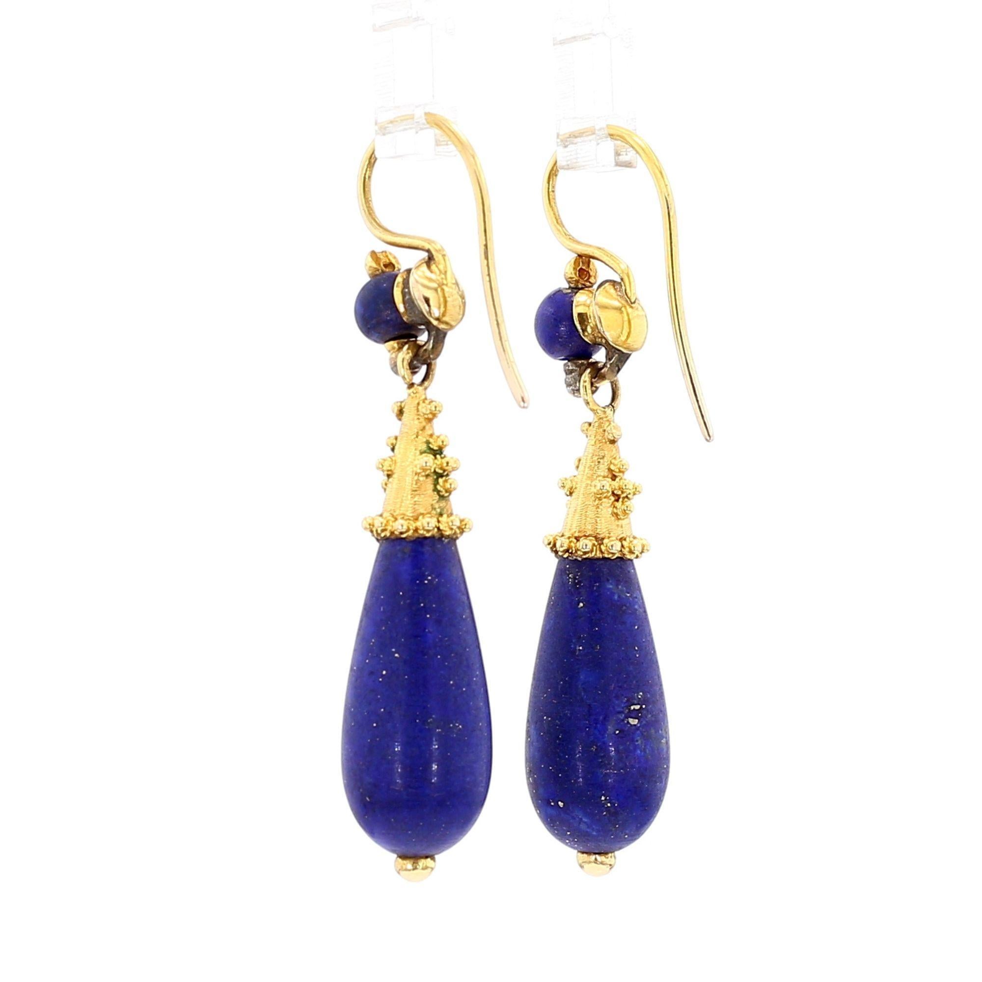 Pendientes retro vintage de lapislázuli y oro de 18 quilates Corte mixto en venta