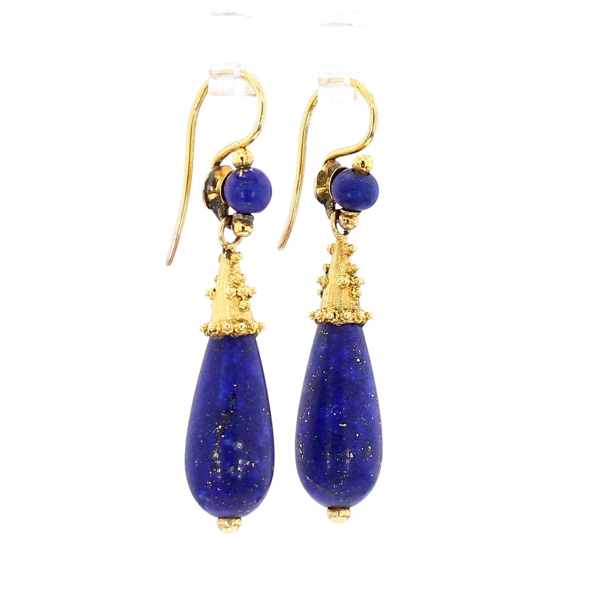 Pendientes retro vintage de lapislázuli y oro de 18 quilates en Excelente estado para la venta en Miami, FL