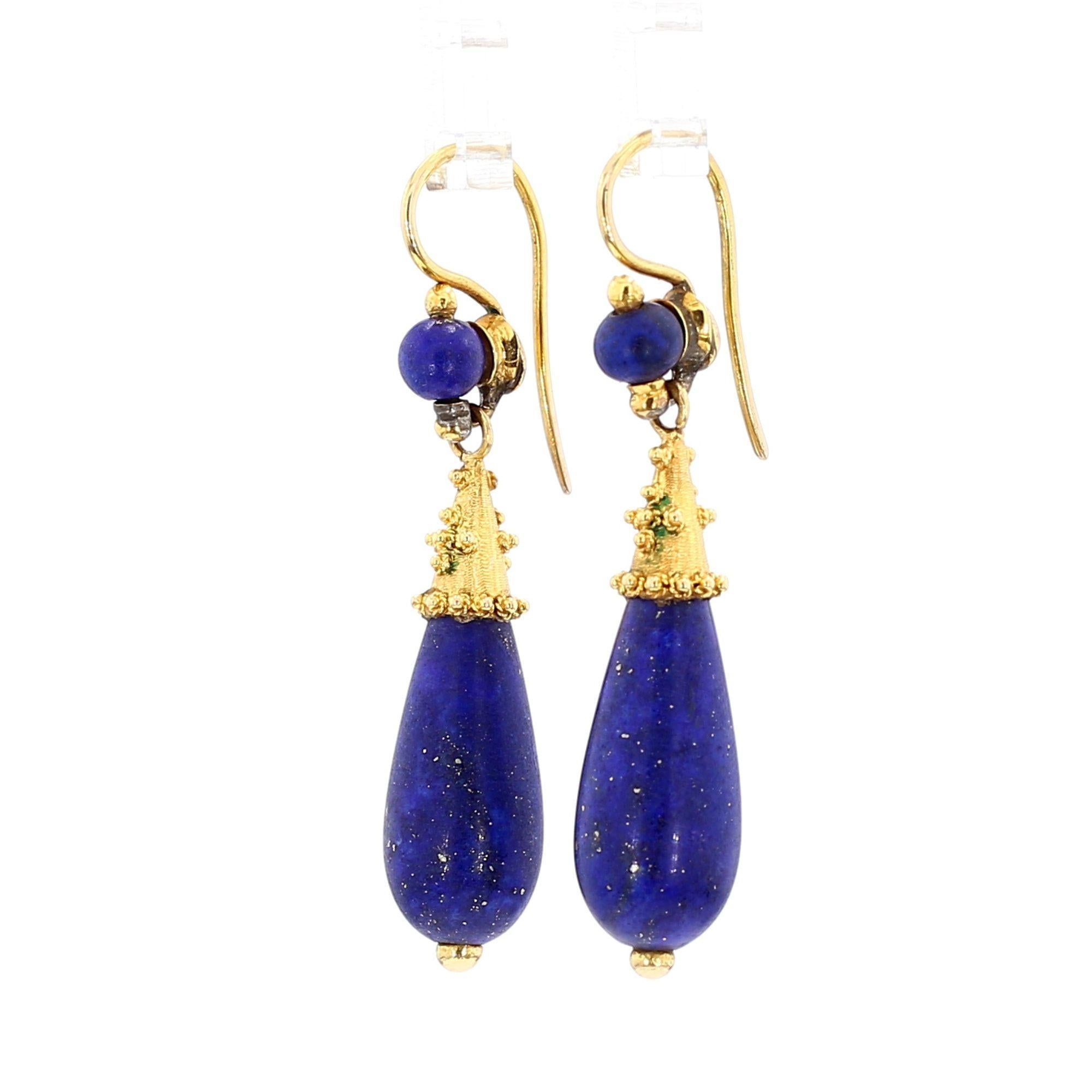 De las mujeres Pendientes retro vintage de lapislázuli y oro de 18 quilates en venta