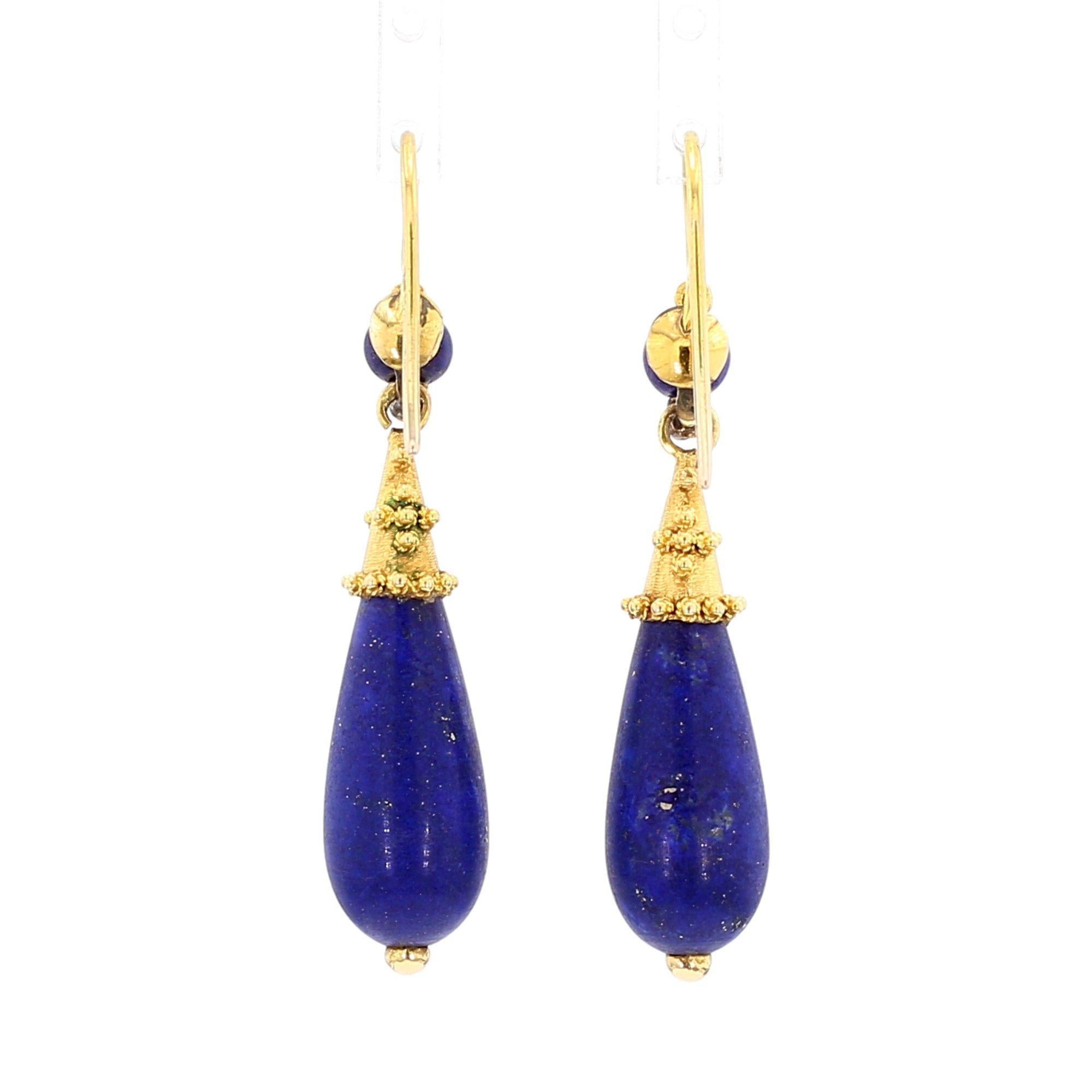 Pendientes retro vintage de lapislázuli y oro de 18 quilates en venta 2