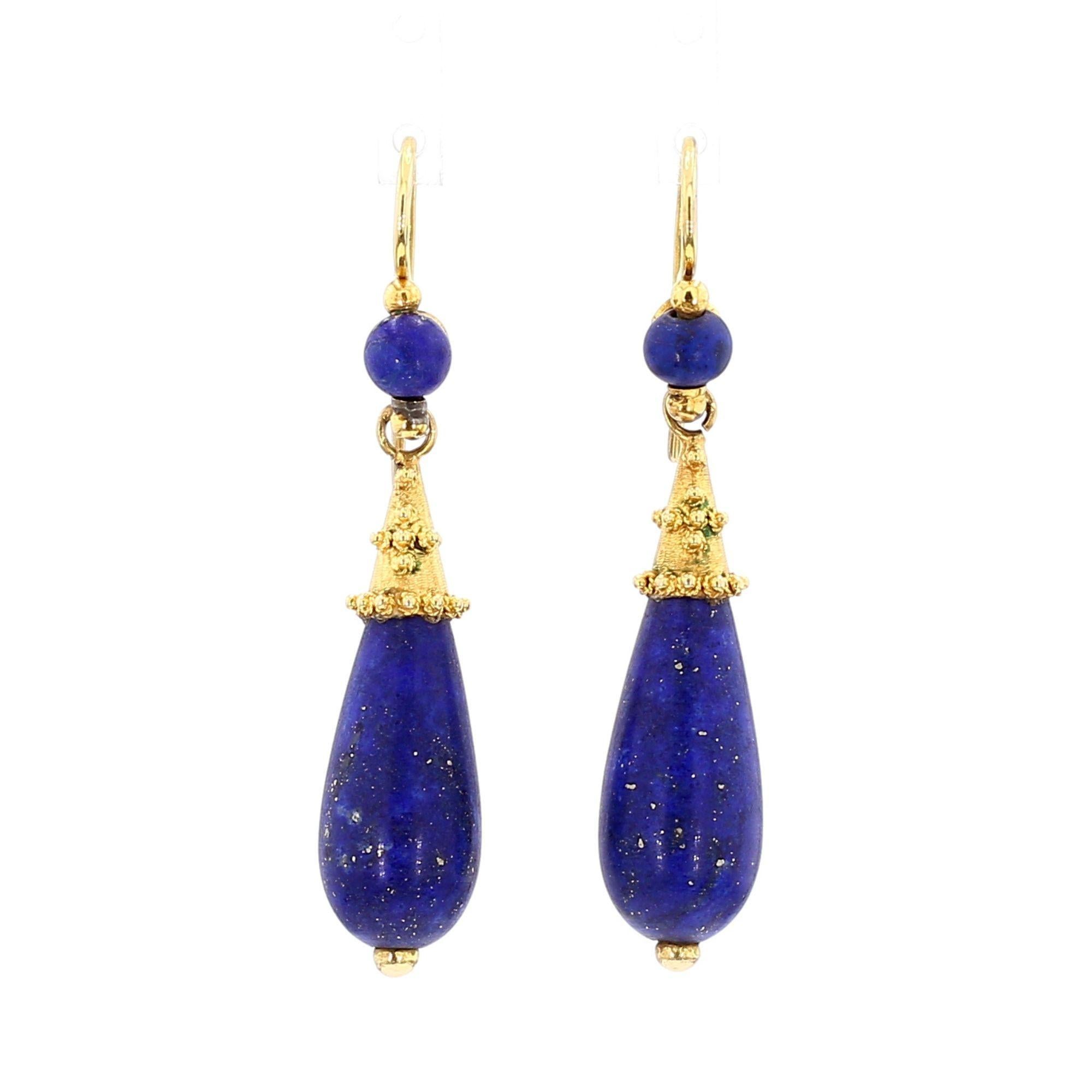 Pendientes retro vintage de lapislázuli y oro de 18 quilates en venta 3