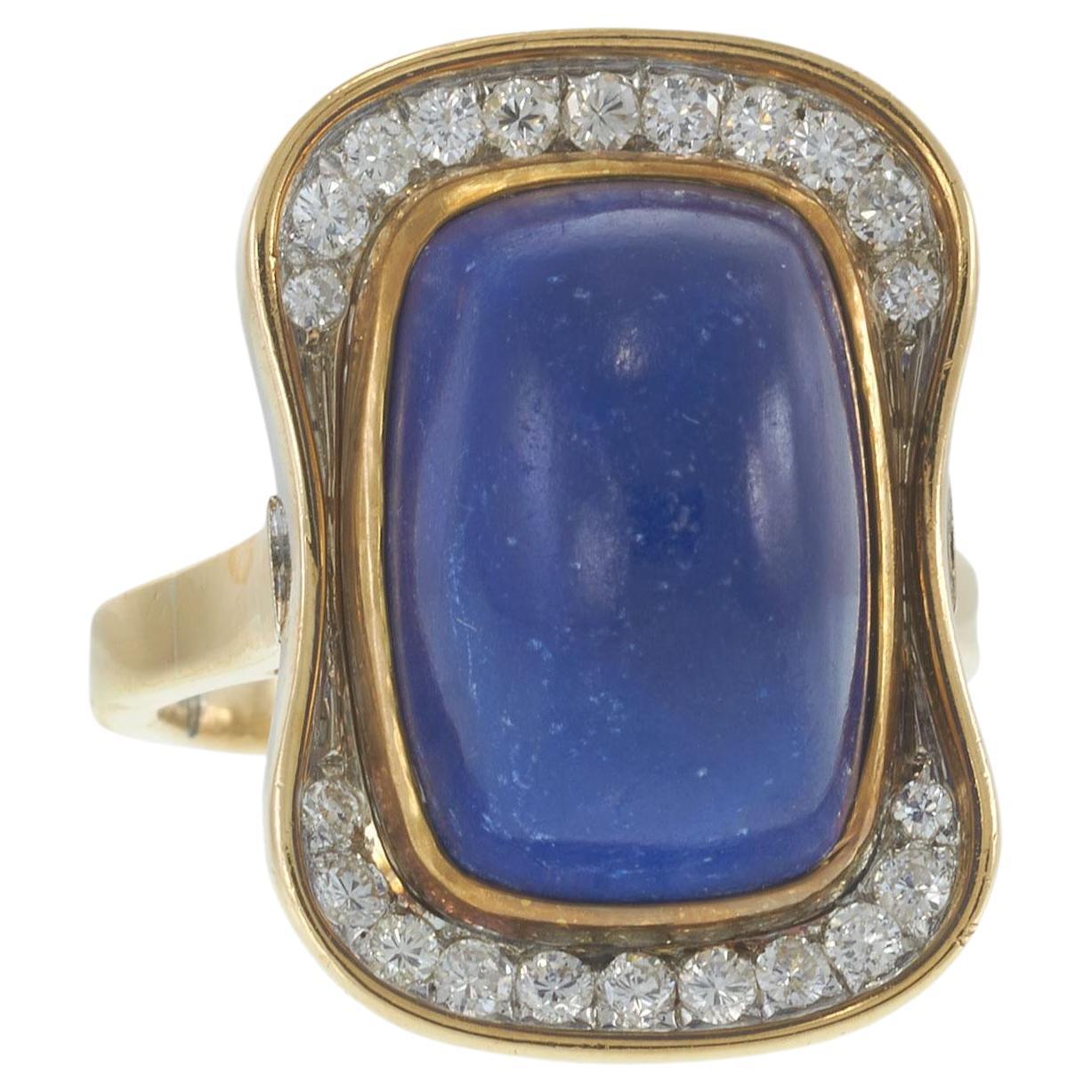 Vintage 1960s Coral Lapis Lazuli Diamond Cocktail Ring in 18K Yellow — free download