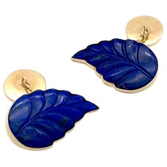 Vintage Retro Lapis Lazuli Gold Leaf Cufflinks
