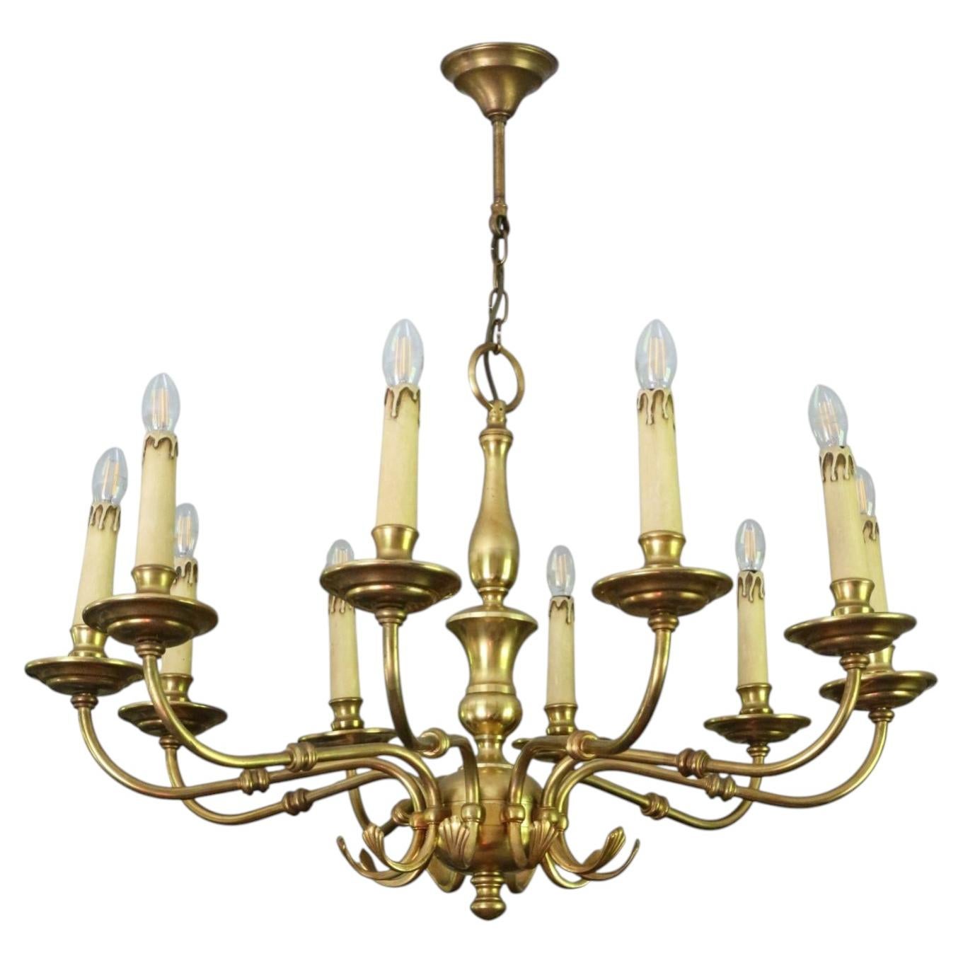 Vintage Retro Large Quality Ormolu Brass Chandelier – 10 Lights and Arms