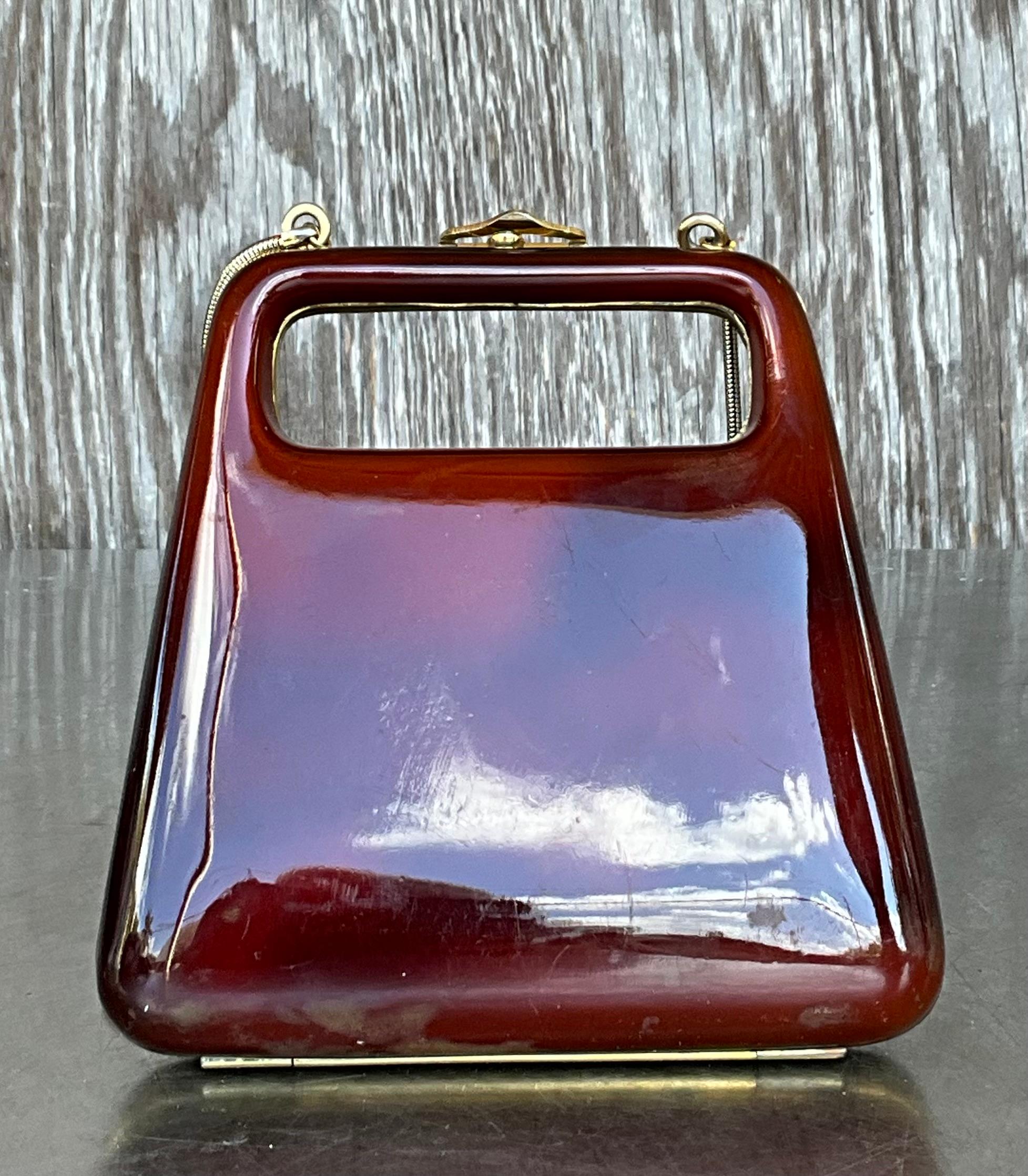 Gray Vintage Retro Lucite Clutch For Sale