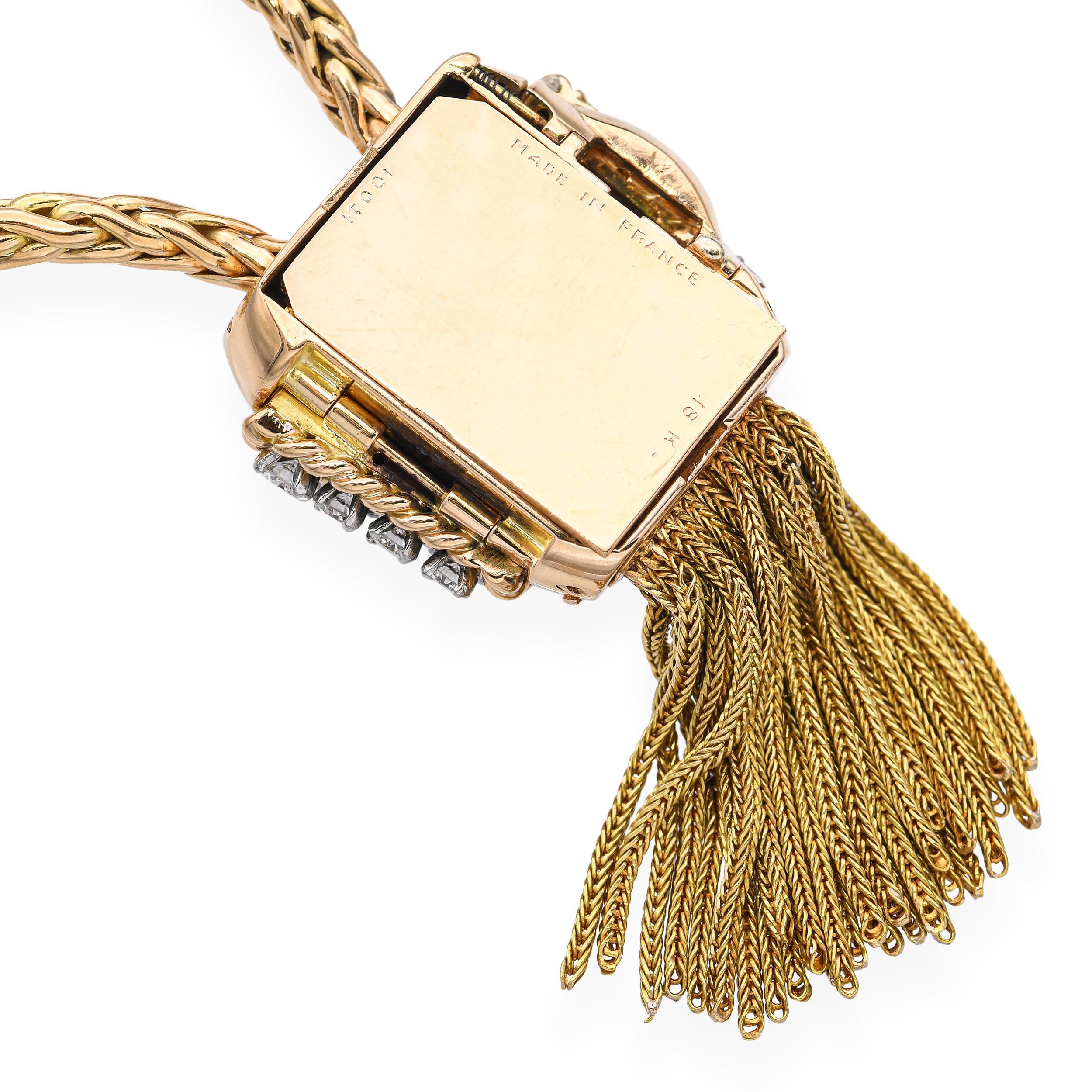 Vintage Retro Maison Sasportas 18k Yellow Gold and Diamond Watch Necklace For Sale 1
