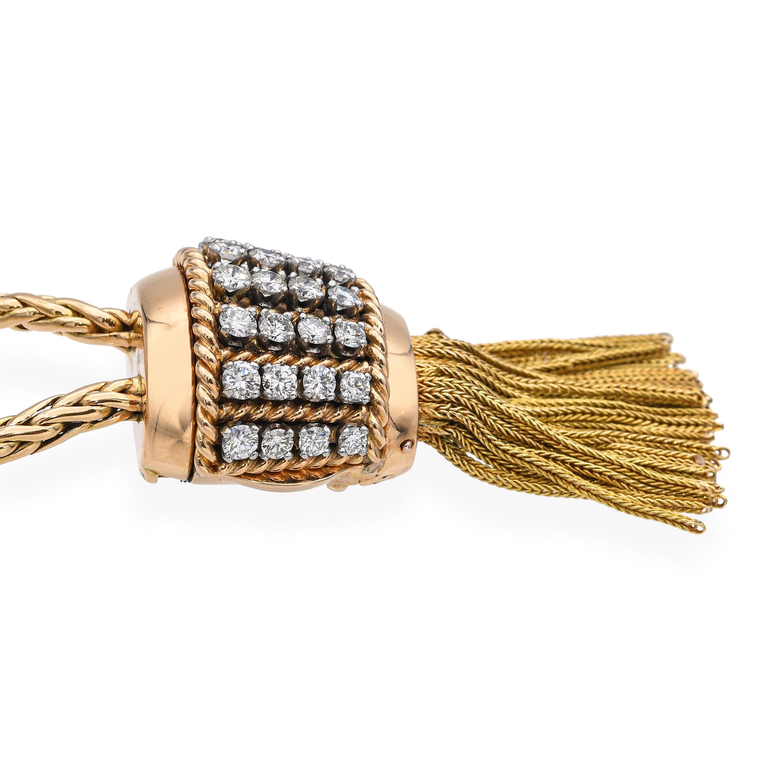 Vintage Retro Maison Sasportas 18k Yellow Gold and Diamond Watch Necklace For Sale 3