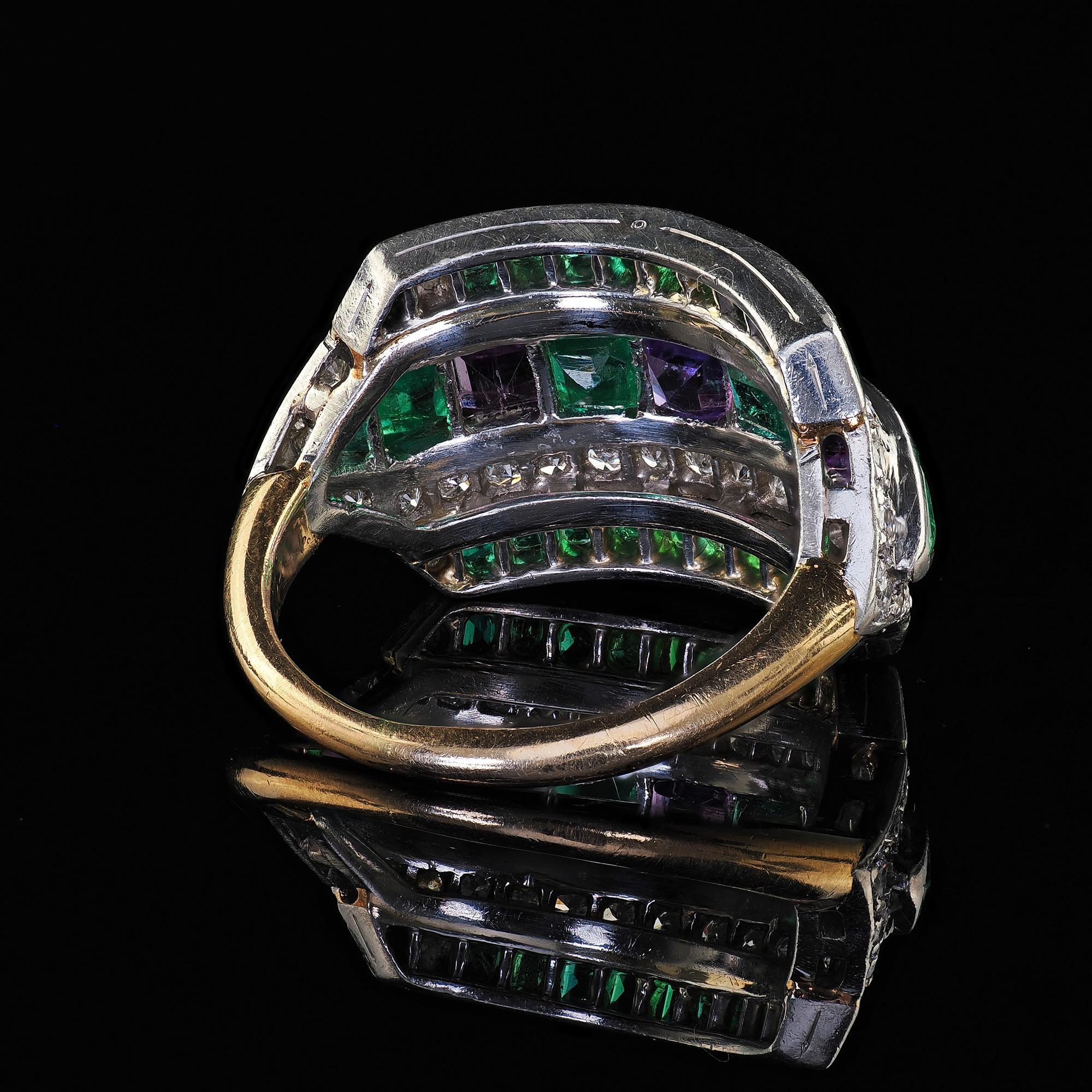 Vintage Retro Maurice Tishman 18K Gold Platinum Diamond Emerald Amethyst Ring 4