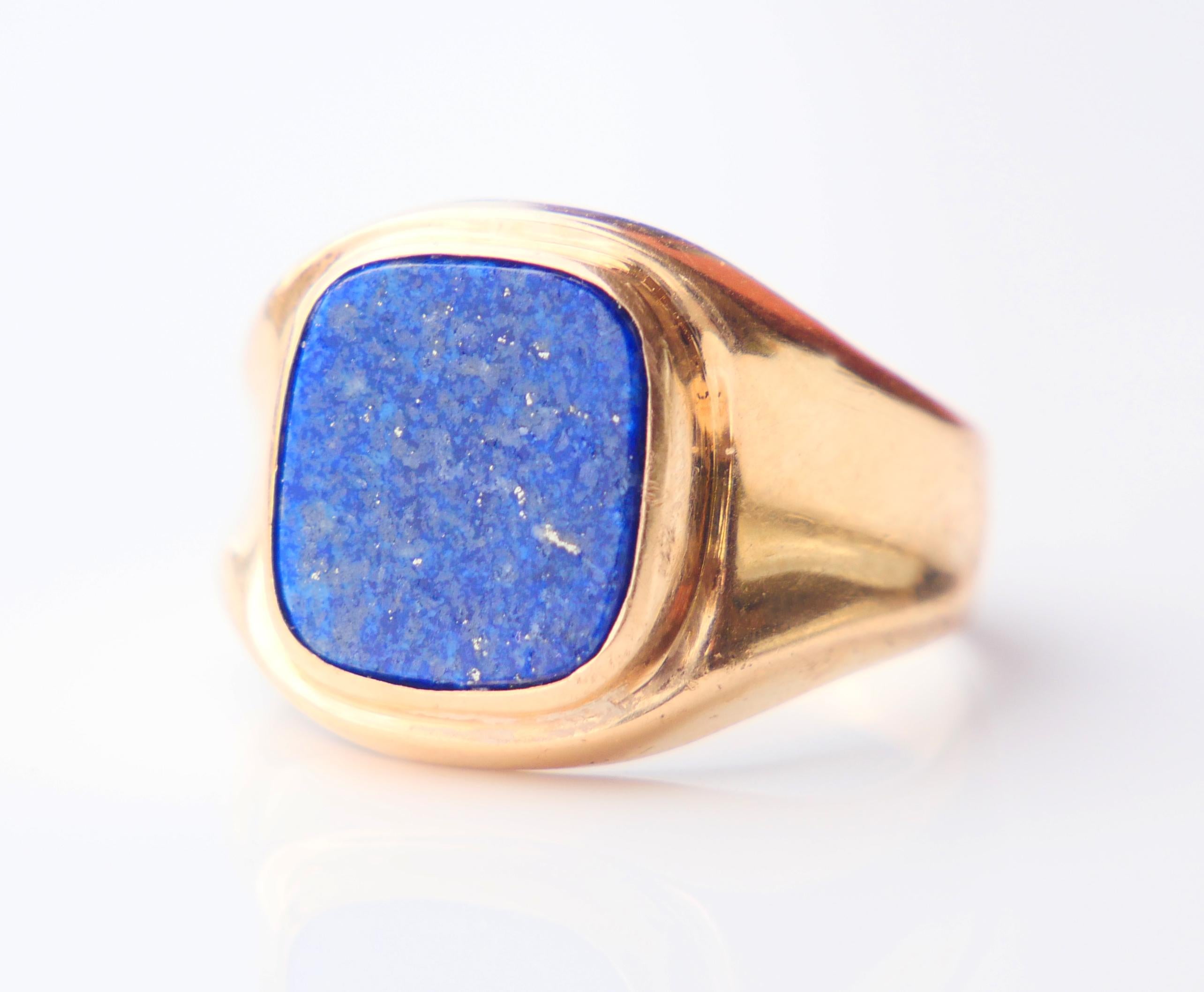 Vintage Retro Men Ring Lapis Lazuli solid 18K Yellow Gold Ø 9.25 US / 4.5 gr 7