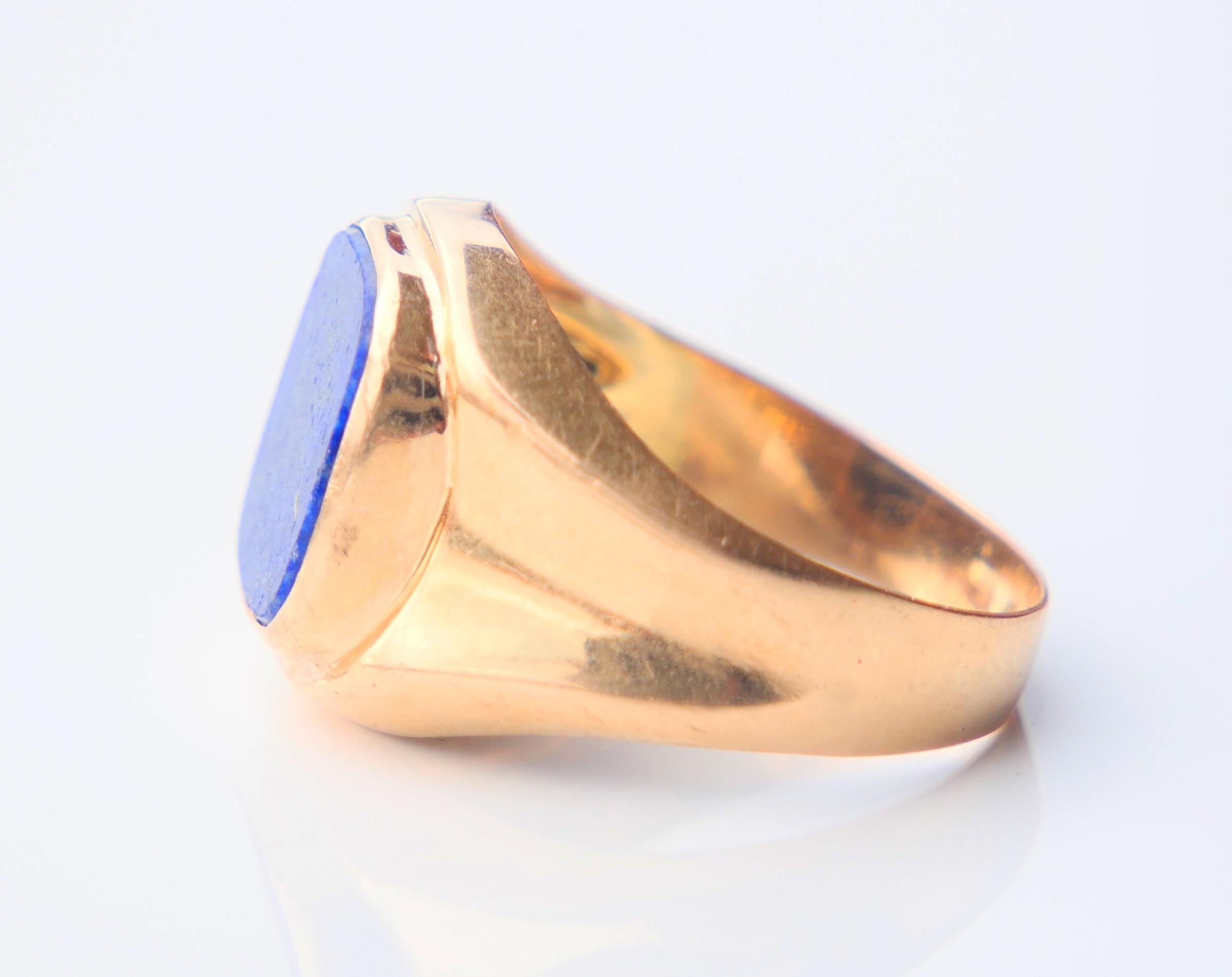 Vintage Retro Men Ring Lapis Lazuli solid 18K Yellow Gold Ø 9.25 US / 4.5 gr 8