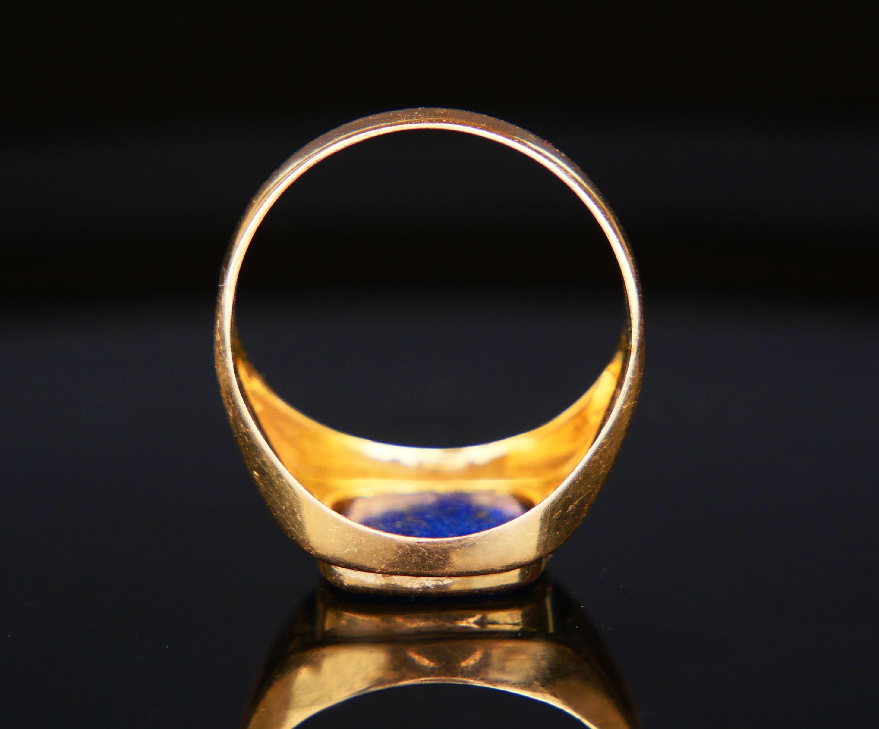 Men's Vintage Retro Men Ring Lapis Lazuli solid 18K Yellow Gold Ø 9.25 US / 4.5 gr