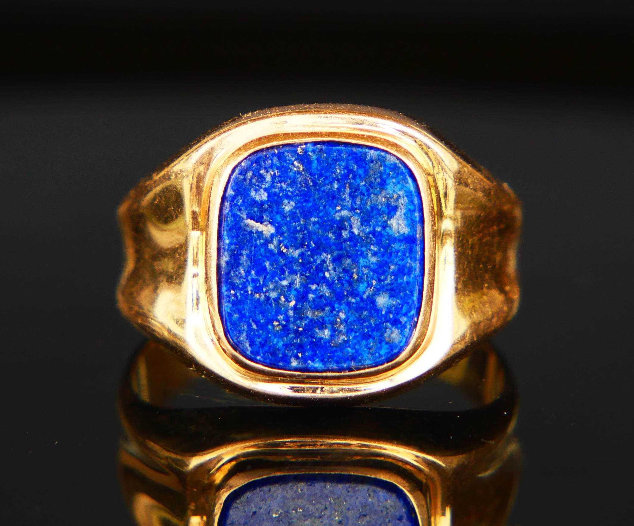 Vintage Retro Men Ring Lapis Lazuli solid 18K Yellow Gold Ø 9.25 US / 4.5 gr 1