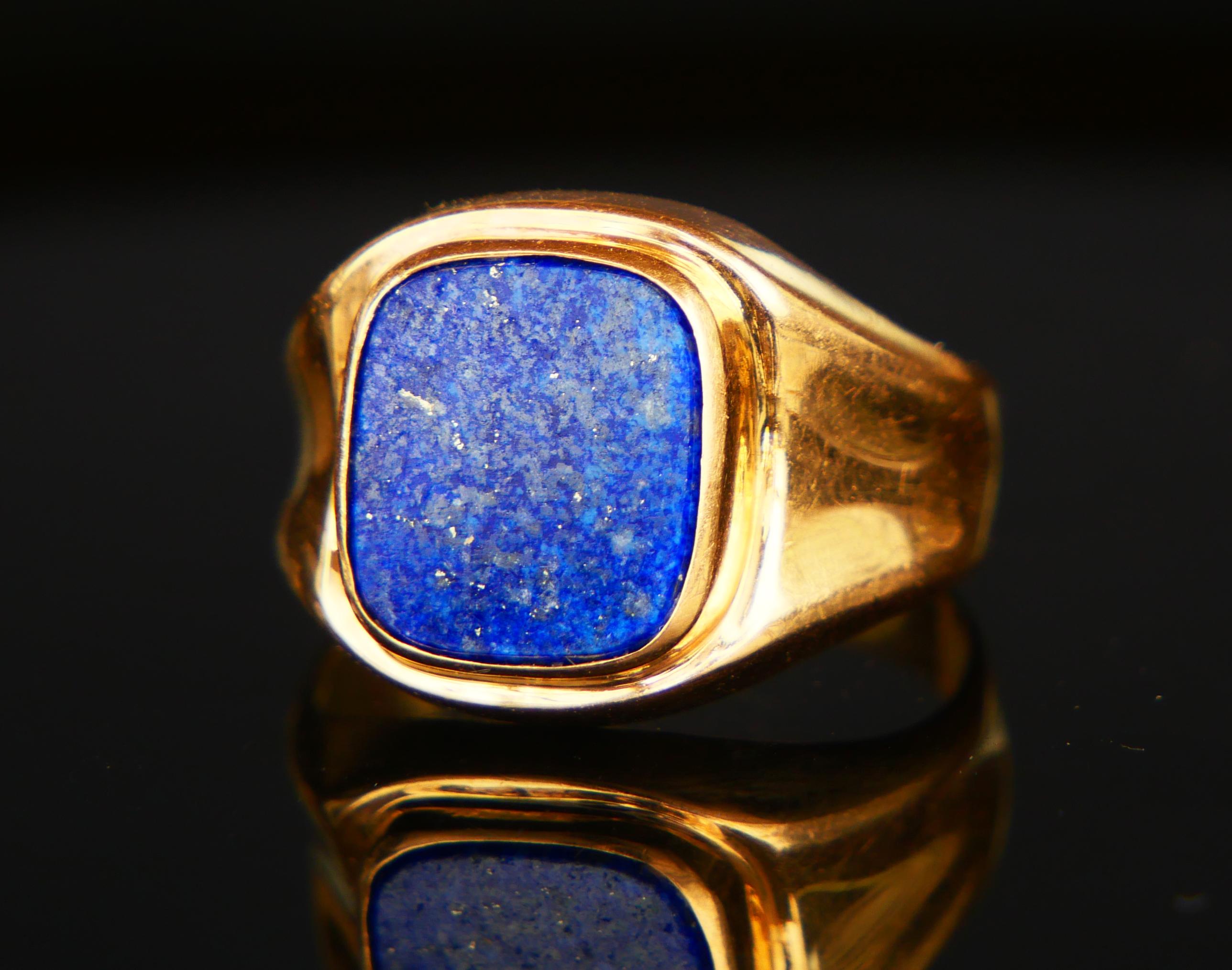 Vintage Retro Men Ring Lapis Lazuli solid 18K Yellow Gold Ø 9.25 US / 4.5 gr 2
