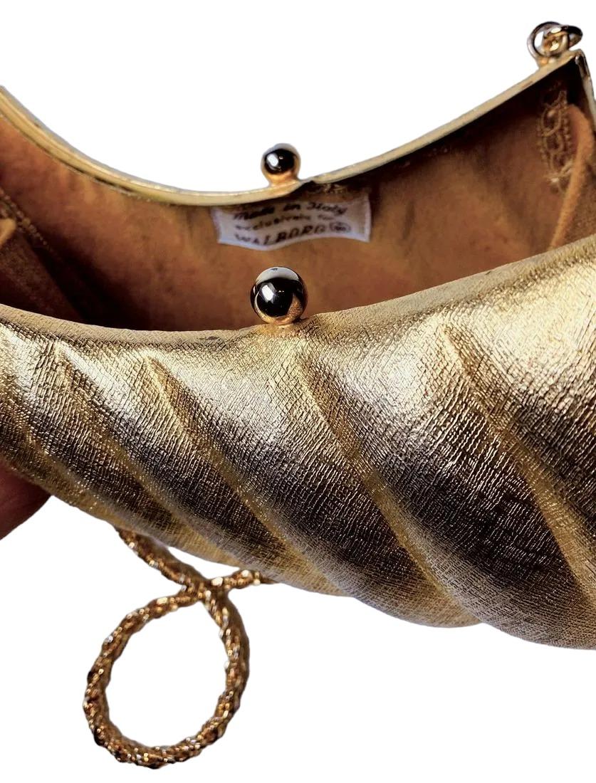 Women's Vintage Retro Metal Gold Accent Conch Shoulder Bag / Clutch For Sale