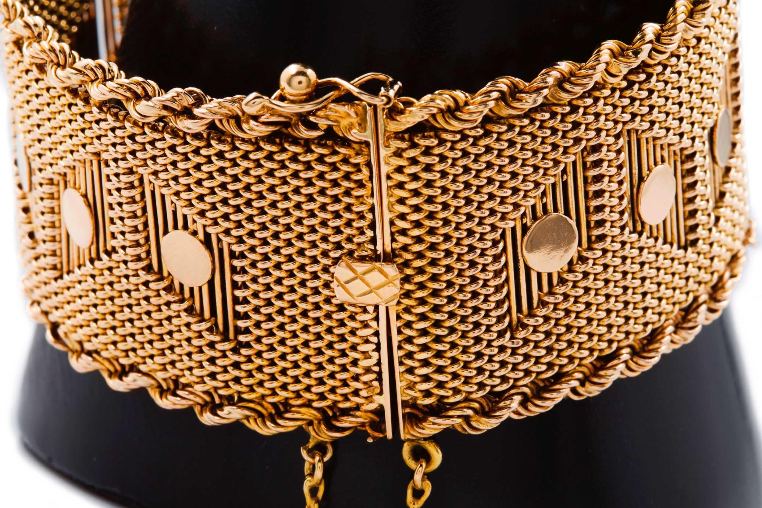Vintage Retro Mid Century Woven 18K Gold Bracelet, 7 3/4
