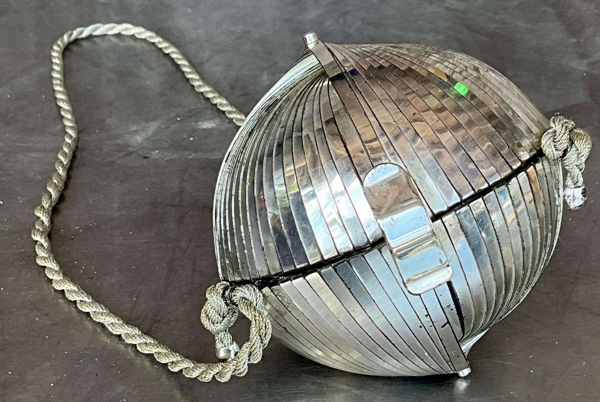 Gray Vintage Retro Mirror Ball Clutch Crossbody Bag
