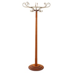 Used Retro Mixed Wood and Brass Hall Stand - Art Deco Style Coat/Hat Rack