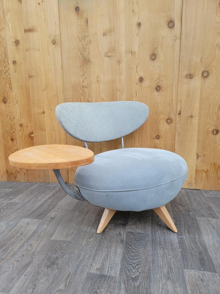 Mid-Century Modern Vintage Retro Modern Galerkin Design Swivel Chair with Attached Side Table  For Sale