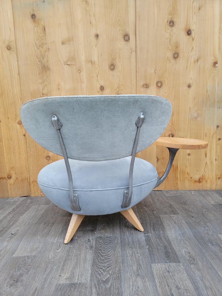 American Vintage Retro Modern Galerkin Design Swivel Chair with Attached Side Table  For Sale