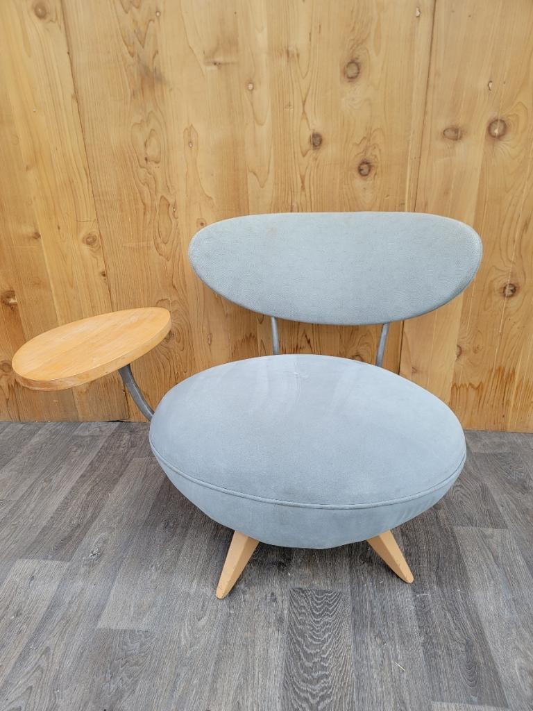 Hand-Crafted Vintage Retro Modern Galerkin Design Swivel Chair with Attached Side Table  For Sale