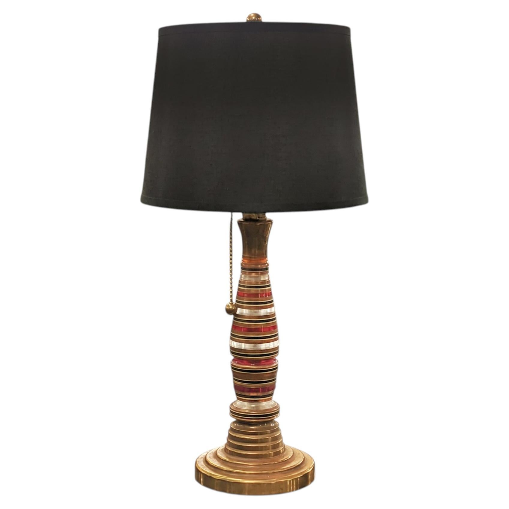 Vintage Retro Modern Red Black and Copper Band Table Lamp