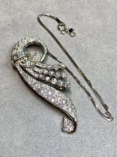 Vintage Retro Modernist Platinum Diamond Spray Plume Pendant Necklace 9ctw