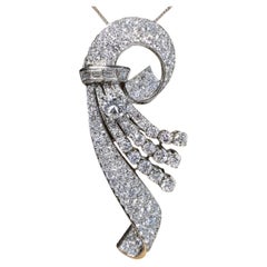 Vintage Retro Modernist Platinum Diamond Spray Plume Pendant Necklace 9ctw