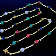 Vintage Retro Multi Beads Long Chain, 18kt Yellow Gold, circa 1950
