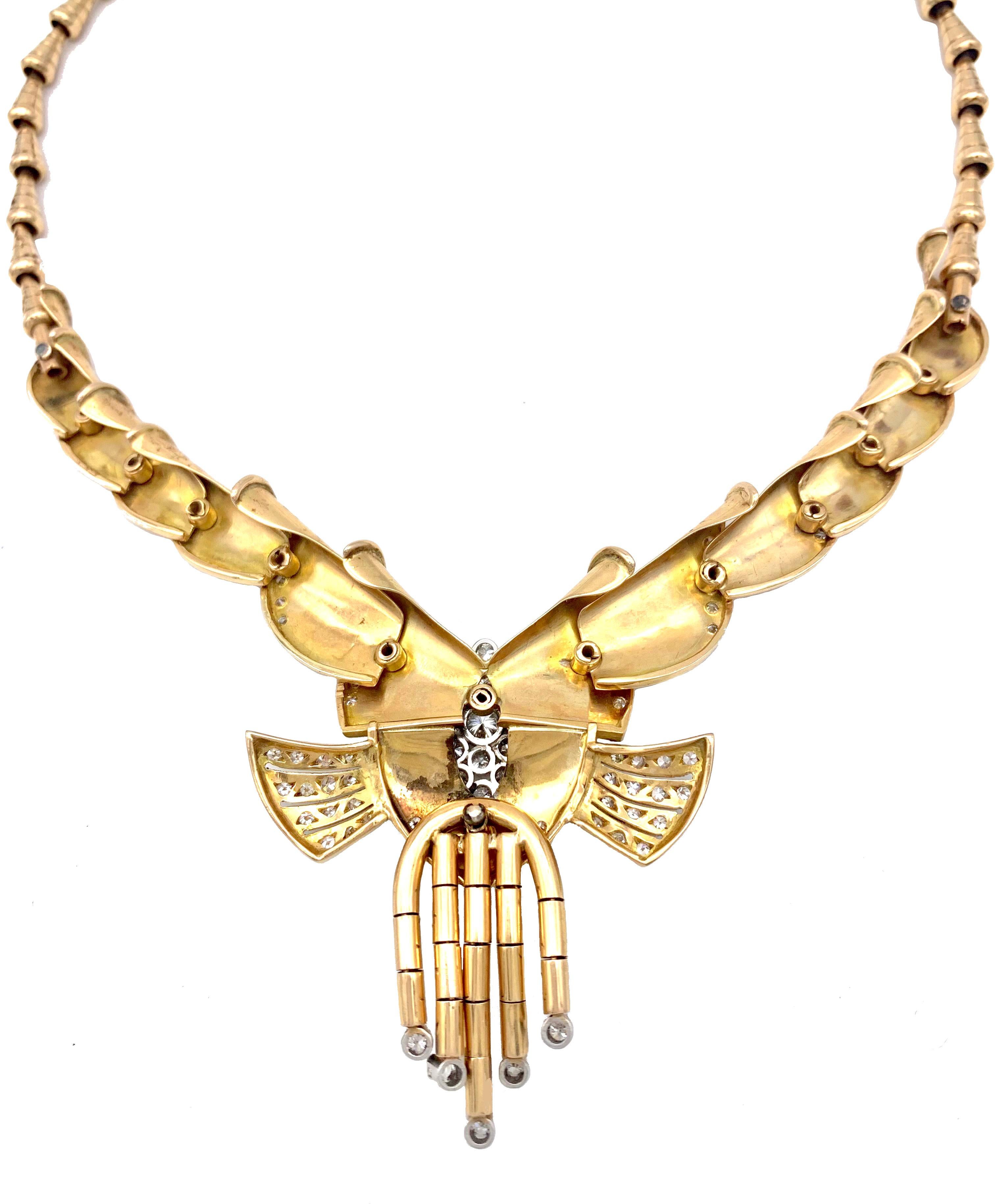 Halskette Vintage 1940er Jahre Diamant 18 Karat Gold Platin Gelbgold Roségold  (Rundschliff) im Angebot